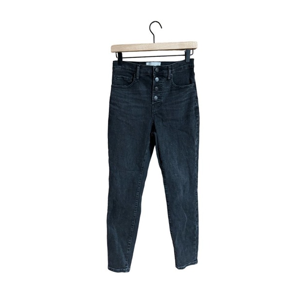EVERLANE Exposed Button Fly High Rise Skinny Jeans Black Size 28R - Picture 1 of 9